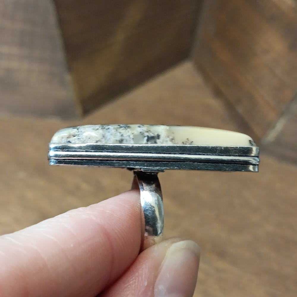 Rectangular Honey Dendrite Stone Ring - image 4